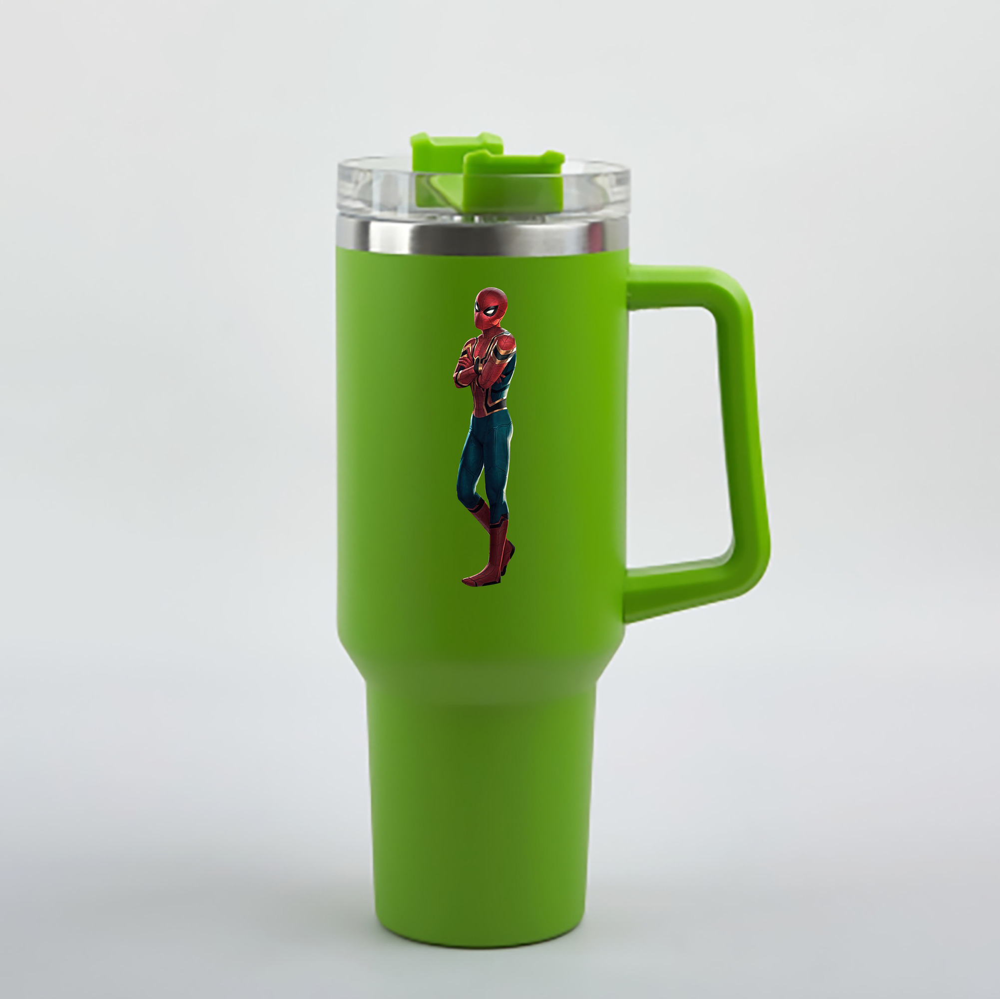 （画像用） Spider Man スパイダーマン 1200mL車用タンブラー - クリスタルステッカー（プラスチックストロー付き）